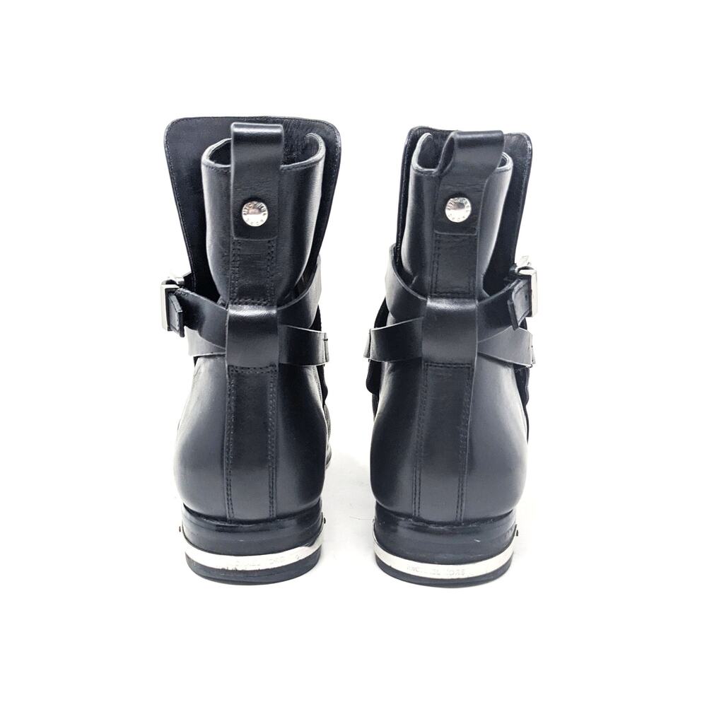 Michael Kors Shoes Womens 8 Leather Boots Black Buckle Ankle Booties Moto - Picture 6 of 9